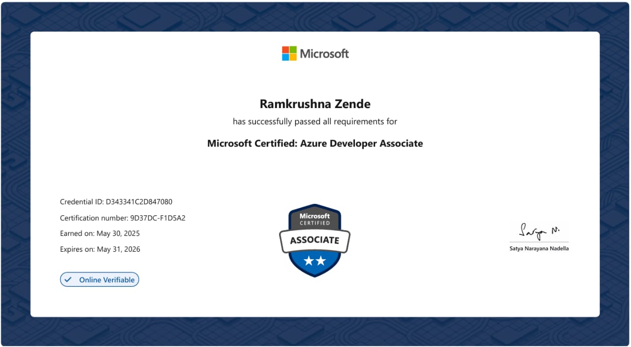 Microsoft Certified : Azure Developer Associate(AZ-204)